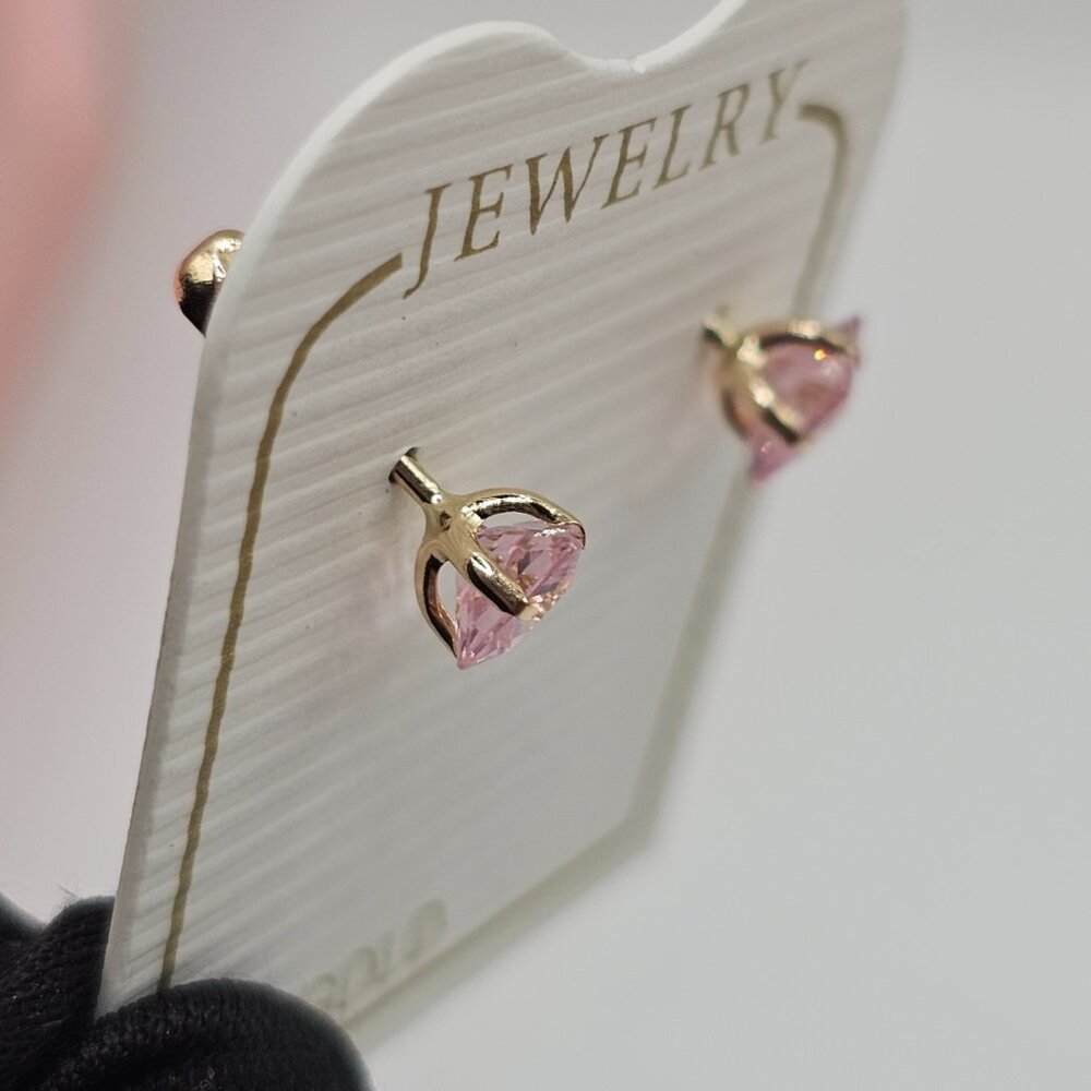 14KT Gold Square Pink Cubic Zirconia Screw Back Stud Earrings 4mm - Picture 8 of 10